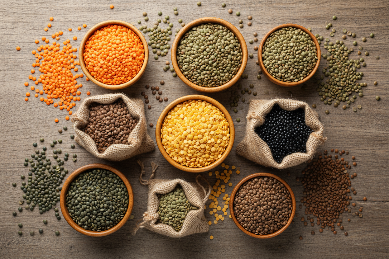 High quality of lentils all types in one frame 